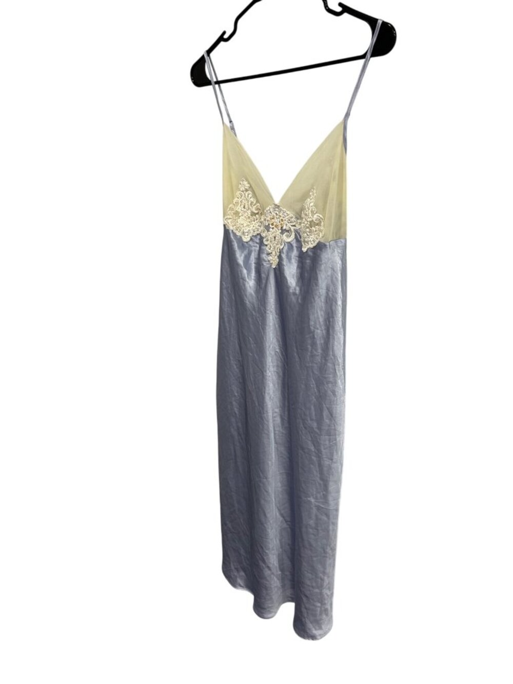 Vintage Gilligan & OMalley Large Lace Satin Nightgown Blue Ivory Elegant Dress - Picture 3 of 9